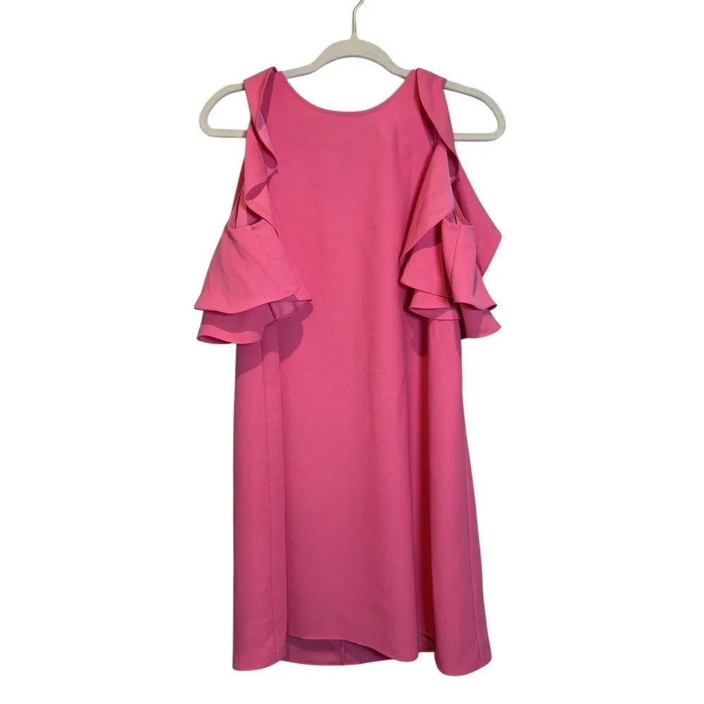 Kate Spade Cold Shoulder Flutter Sleeve Crepe Dress‎ Petunia Pink Womens Small